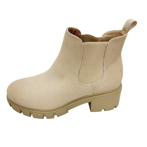 Anklet Womens Beige Chelsea Boots With Chunky Heel & Elastic Sides Size 9 - Picture 2 of 13